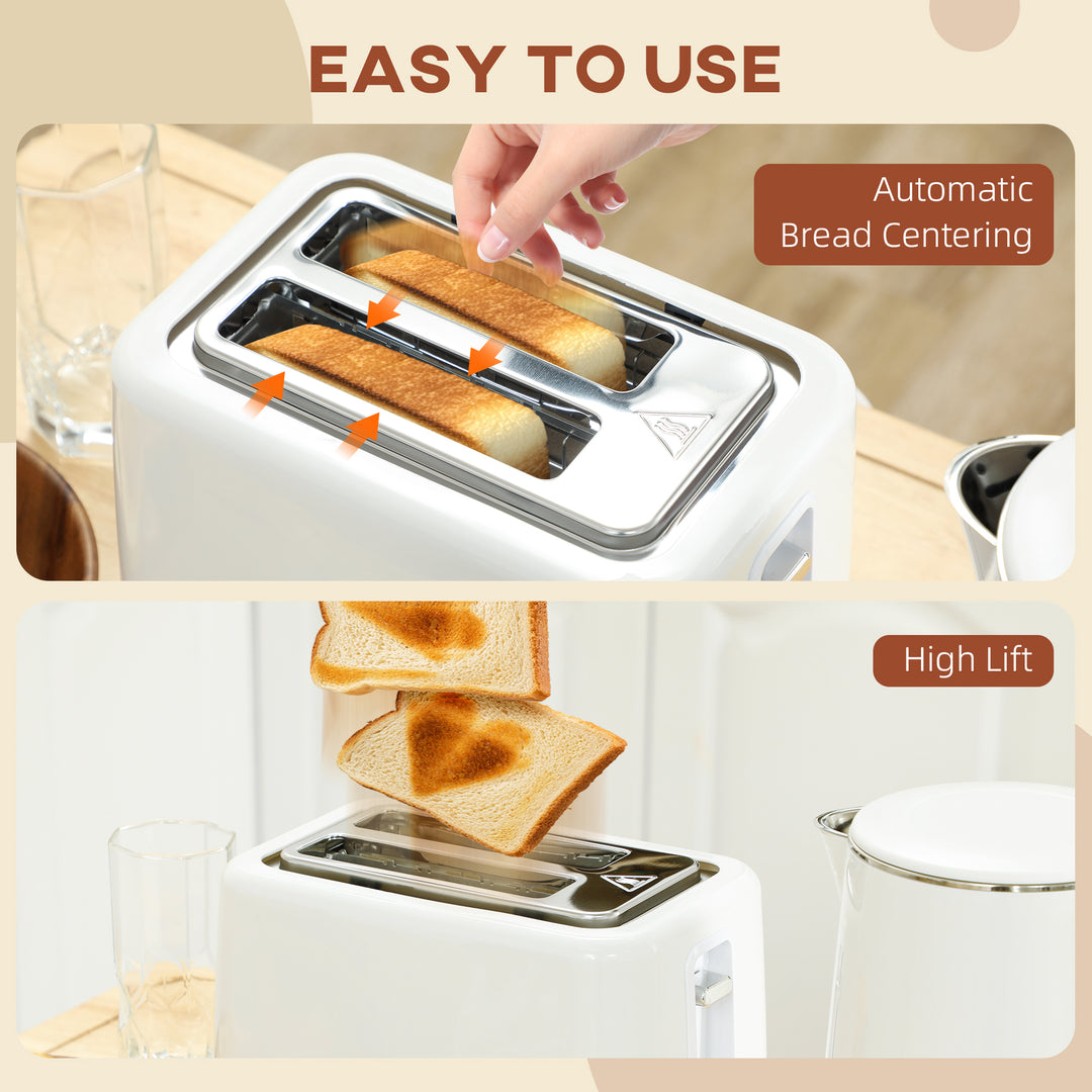 Polished Metal Kettle and Toaster Set - White