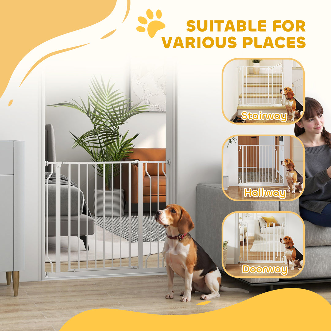 Wide Dog Safety Gate, with Door Pressure, for Doorways, Hallways, Staircases - White