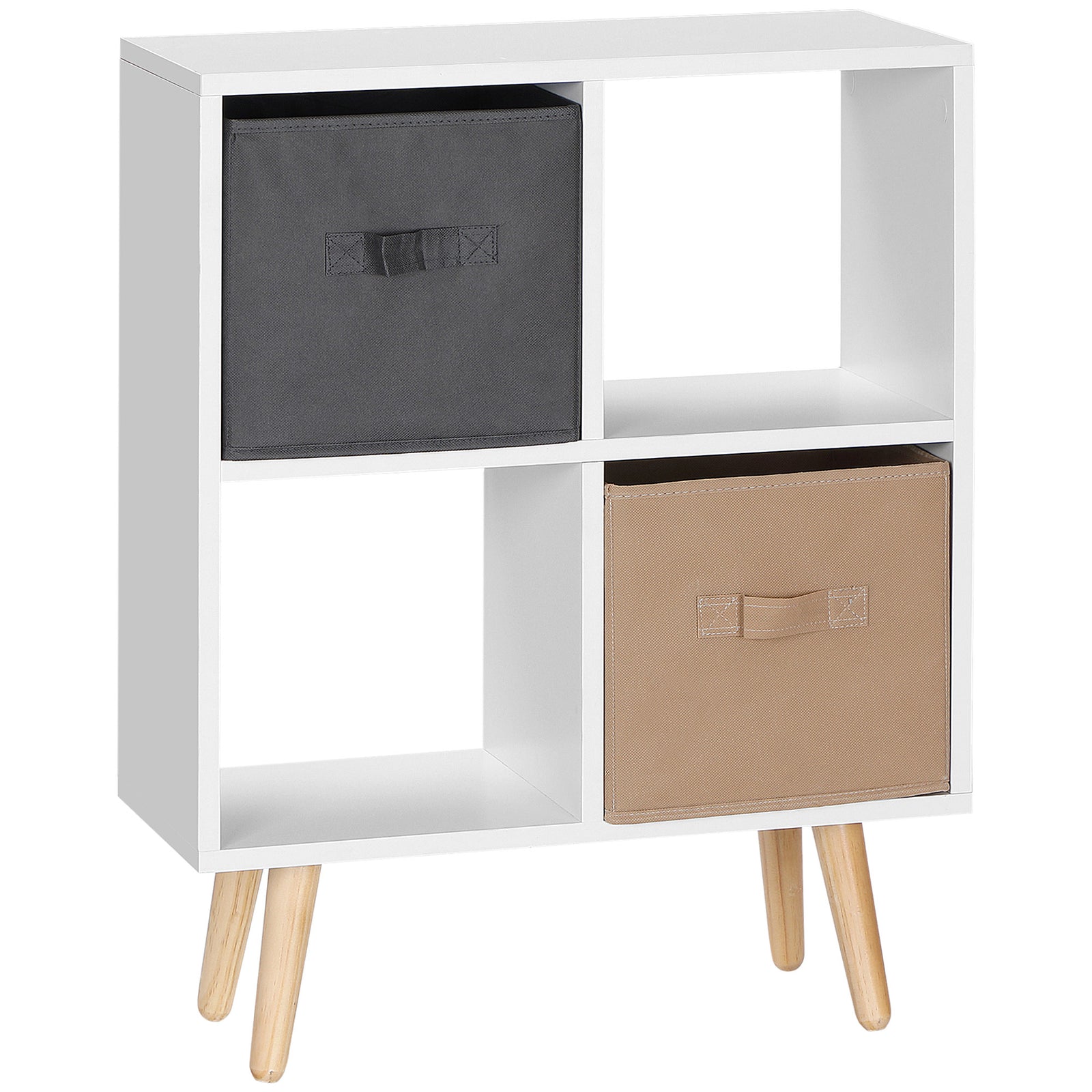 Freestanding 4 Cube Unit Cabinet Unit w/ 3 Fabric Drawers Handles Home Office Storage Shelves
