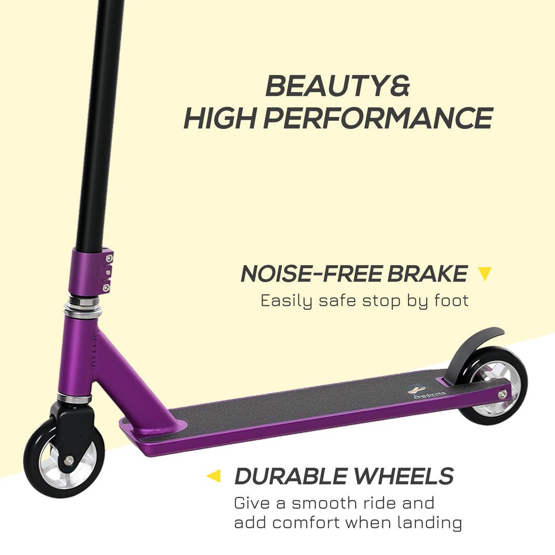 Stunt Scooter, 360° Entry Level Tricks Scooter w/ Lightweight Aluminium Deck and ABEC 7 Bearing, For Age 14+ Beginners, Purple