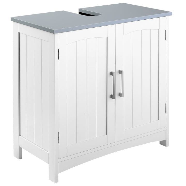 kleankin Compact Vanity Unit: Double-Door Undersink Cabinet with Adjustable Shelves, Pedestal Style for Bathroom Storage, White | Aosom UK