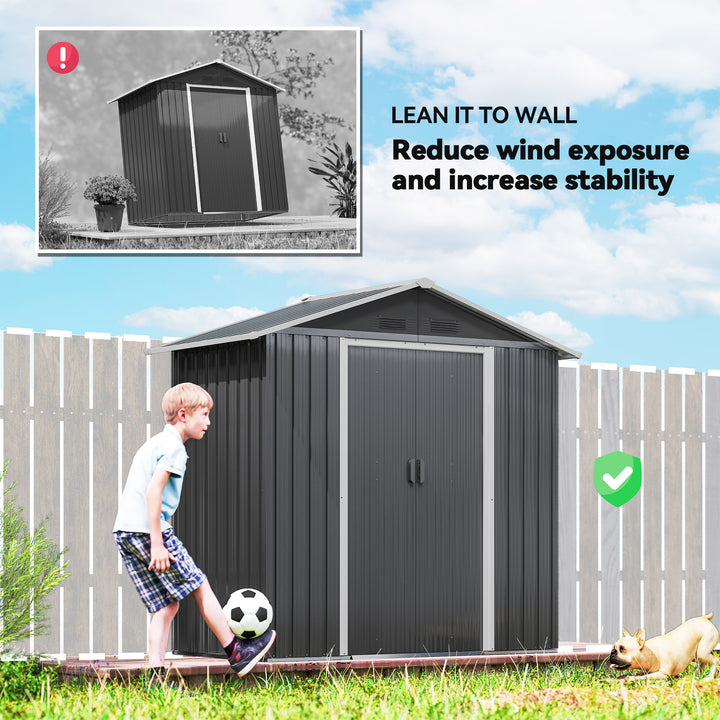 6.5x3.5ft Metal Garden Storage Shed for Outdoor Tool Storage with Double Sliding Doors and 4 Vents, Dark Grey