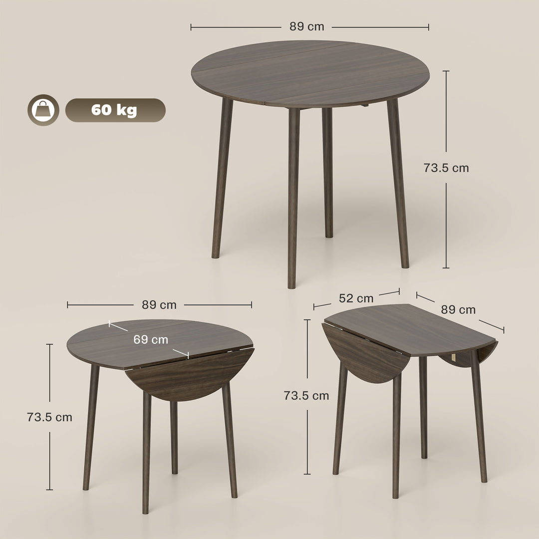 Folding Dining Table for 4, Round Drop Leaf Table, Modern Space Saving Small Kitchen Table with Wood Legs for Dining Room, Grey