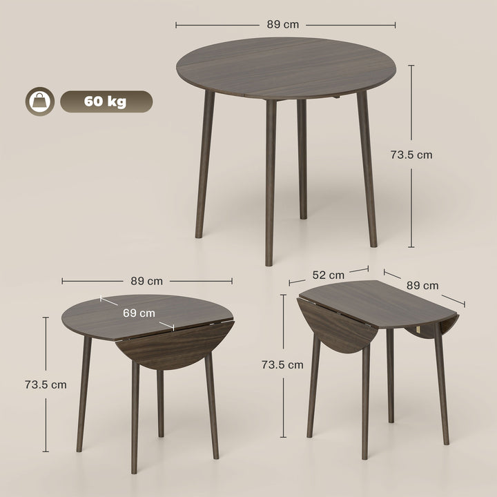 Folding Dining Table for 4, Round Drop Leaf Table, Modern Space Saving Small Kitchen Table with Wood Legs for Dining Room, Grey