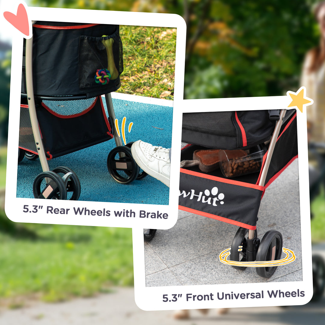 PawHut 3-In-1 Pet Stroller, Detachable Dog Pushchair with Universal Wheels, Brake & Canopy, Foldable Travel Bag for XS & S Pets, Red | Aosom UK