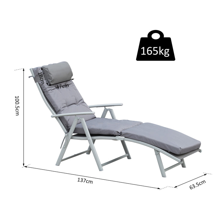Steel Frame Outdoor Garden Padded Sun Lounger w/ Pillow Grey