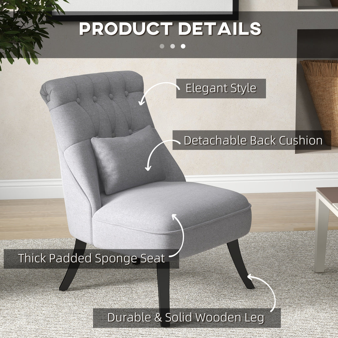 Fabric Single Sofa, Tub Chair, Upholstered Bedroom Chair with Pillow, Solid Wood Leg for Home, Living Room, Dining Room, Set of 2, Grey