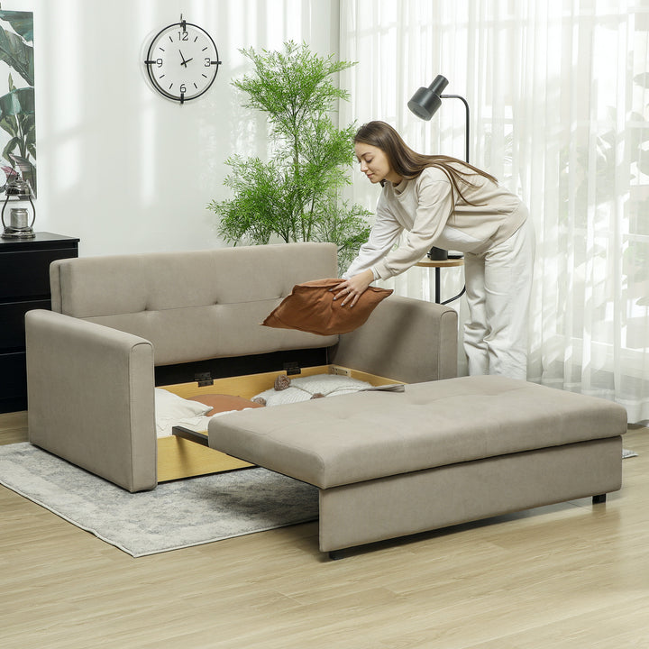 2 Seater Sofa Bed, Convertible Bed Settee, Modern Velvet Loveseat Sofa Couch with 2 Cushions, Hidden Storage for Living Room, Guest Room, Light Brown