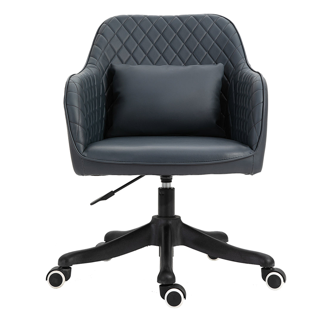 Velvet Office Chair, Desk Chair, Makeup Vanity Chair with Massage Lumbar Pillow and Rolling Wheels for Bedroom and Home, Deep Blue