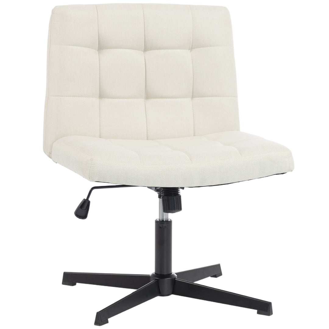 Armless Office Chair, Cross Legged Linen Computer Desk Vanity Chair - Beige