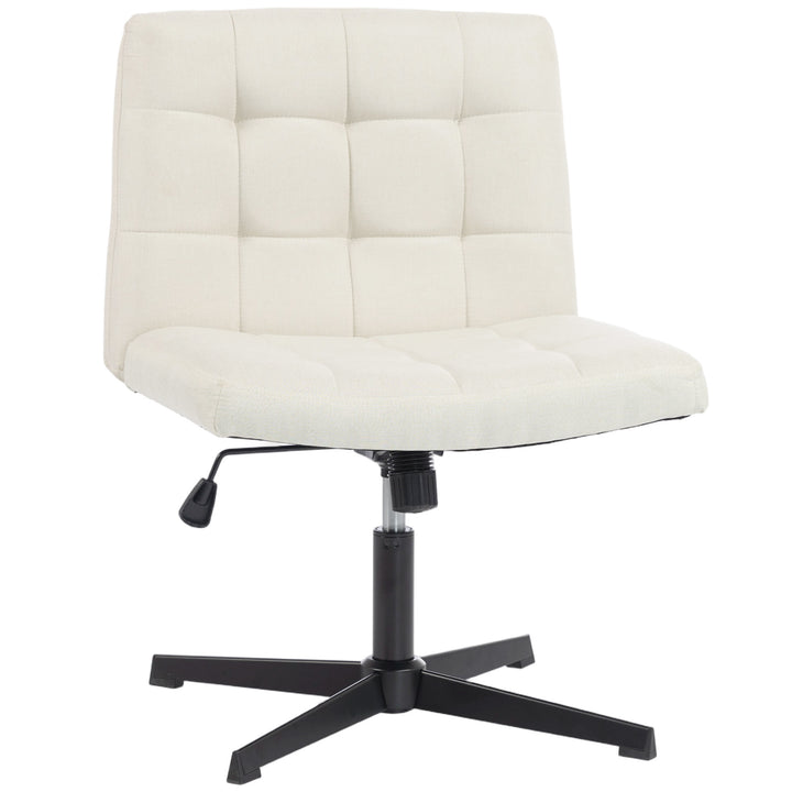 Armless Office Chair, Cross Legged Linen Computer Desk Vanity Chair - Beige