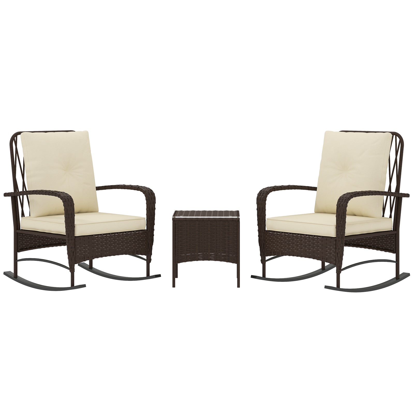 Three-Piece Rocking Chair Rattan Bistro Set - Brown