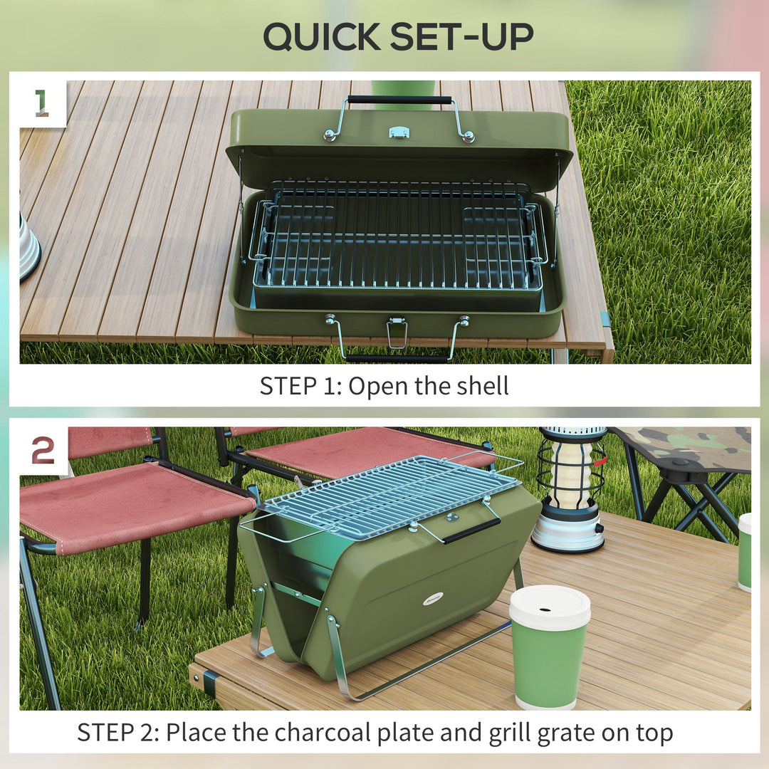 Metal Suitable-Style Portable BBQ Grill - Green