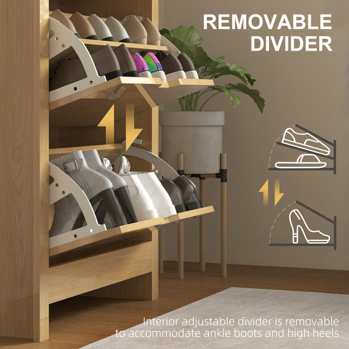 Slim Shoe Cabinet, Narrow Shoe Cupboard with 3 Drawers, Adjustable Shelves for 18 Pairs of Shoes, Natural Wood Finish
