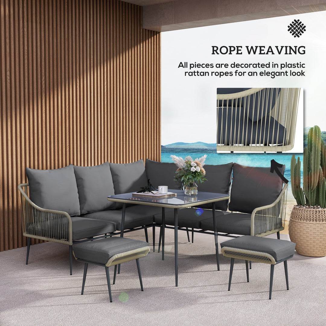 Six-Piece Rattan Strong Garden Sofa Set - Grey