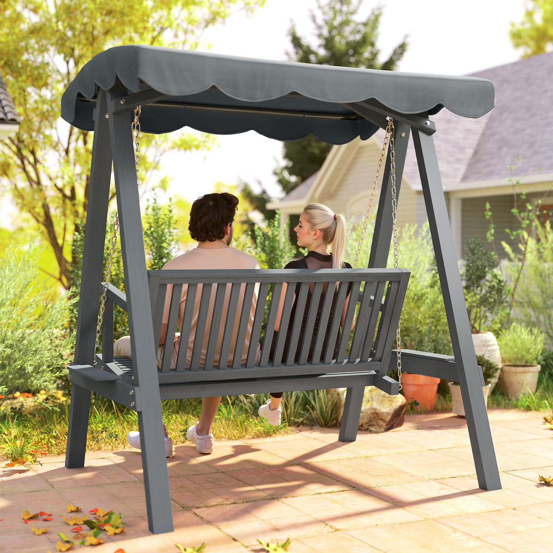 2 Seater Garden Swing Seat with Canopy, Wooden Swing Chair, Outdoor Ha