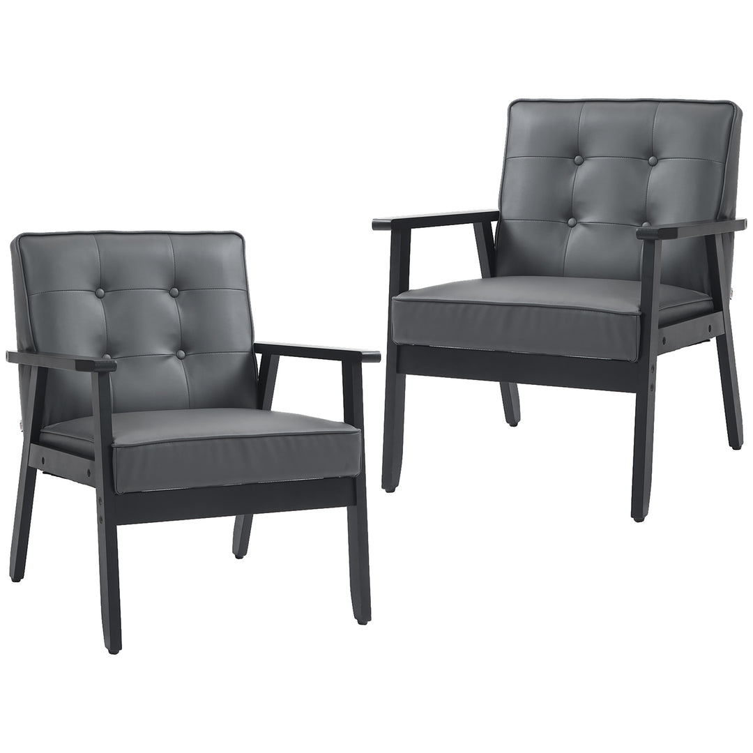 Set of 2 Accent Chair, PU Leather Armchair, Occasional Chair with Beech Wood Frame for Living Room Reception Bedroom Balcon, Grey