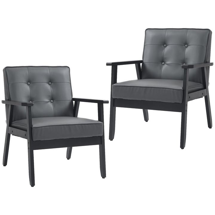 Set of 2 Accent Chair, PU Leather Armchair, Occasional Chair with Beech Wood Frame for Living Room Reception Bedroom Balcon, Grey