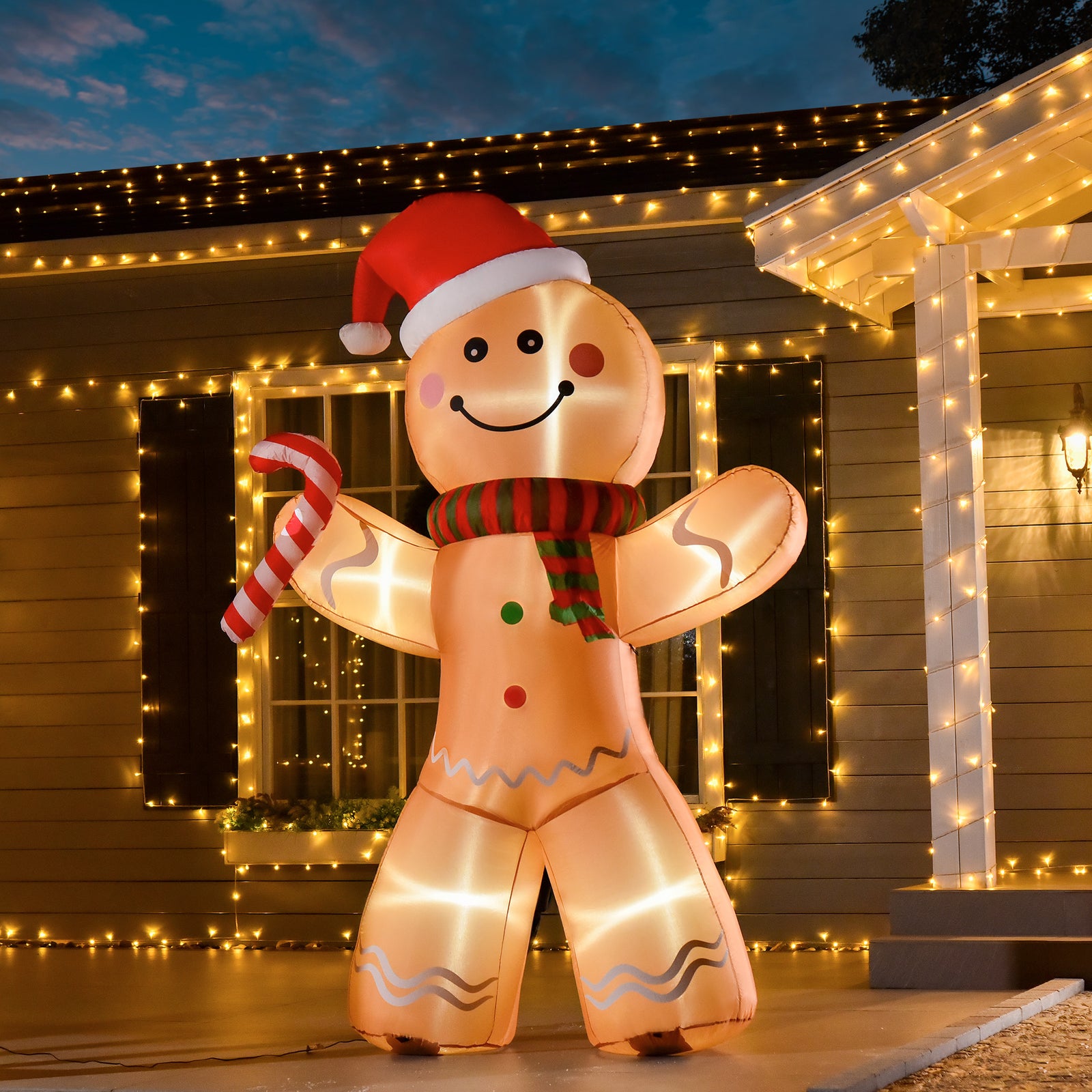 8ft Christmas Inflatable Gingerbread Man, Lighted Blow Up Yard Decor Indoor Outdoor Garden Lawn Party Prop