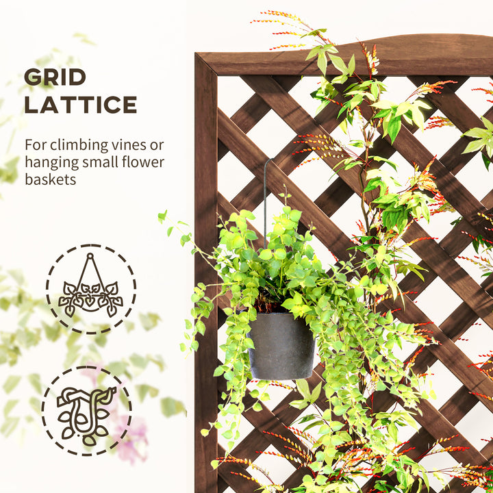 53L Garden Wooden Planter Box with Trellis Free Standing Flower Raised Bed with Lattice for Climbing Plants, 76cm x 36cm x 170cm, Dark Brown