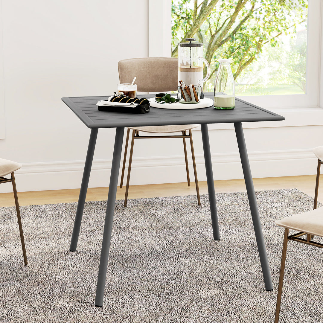 Square Garden Table with Slat Top, Steel Frame, Outdoor Table for 4 Person, 80 x 80 x 74 cm, Grey