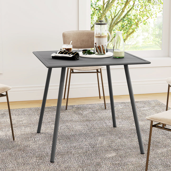Square Garden Table with Slat Top, Steel Frame, Outdoor Table for 4 Person, 80 x 80 x 74 cm, Grey