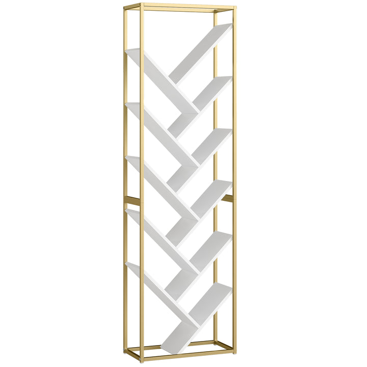 10 Shelf Modern-Style Bookshelf - Gold Tone/White