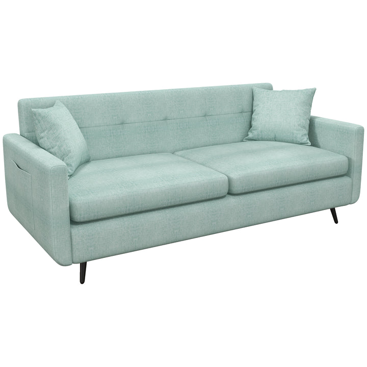 HOMCOM 165cm 2 Seater Sofa for Living Room, Modern Fabric Couch, Tufted Loveseat Sofa Settee w/ Steel Legs, 2 Storage Pockets, Blue