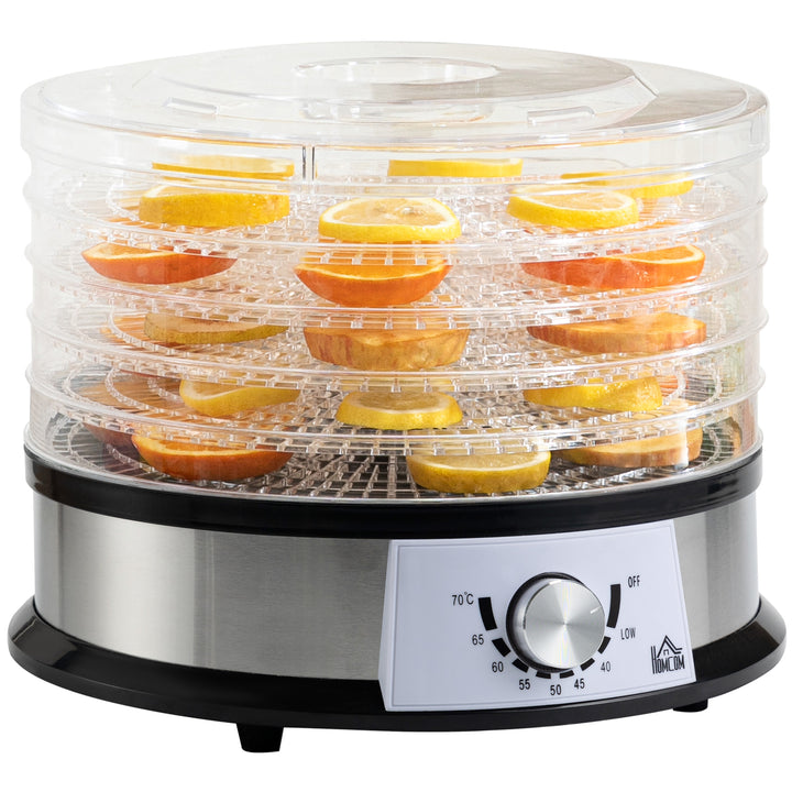 HOMCOM 5 Tier Food Dehydrator, 250W Stainless Steel Food Dryer Machine w/ Adjustable Temperature for Drying Fruit, Meat, Vegetable, Silver | Aosom UK