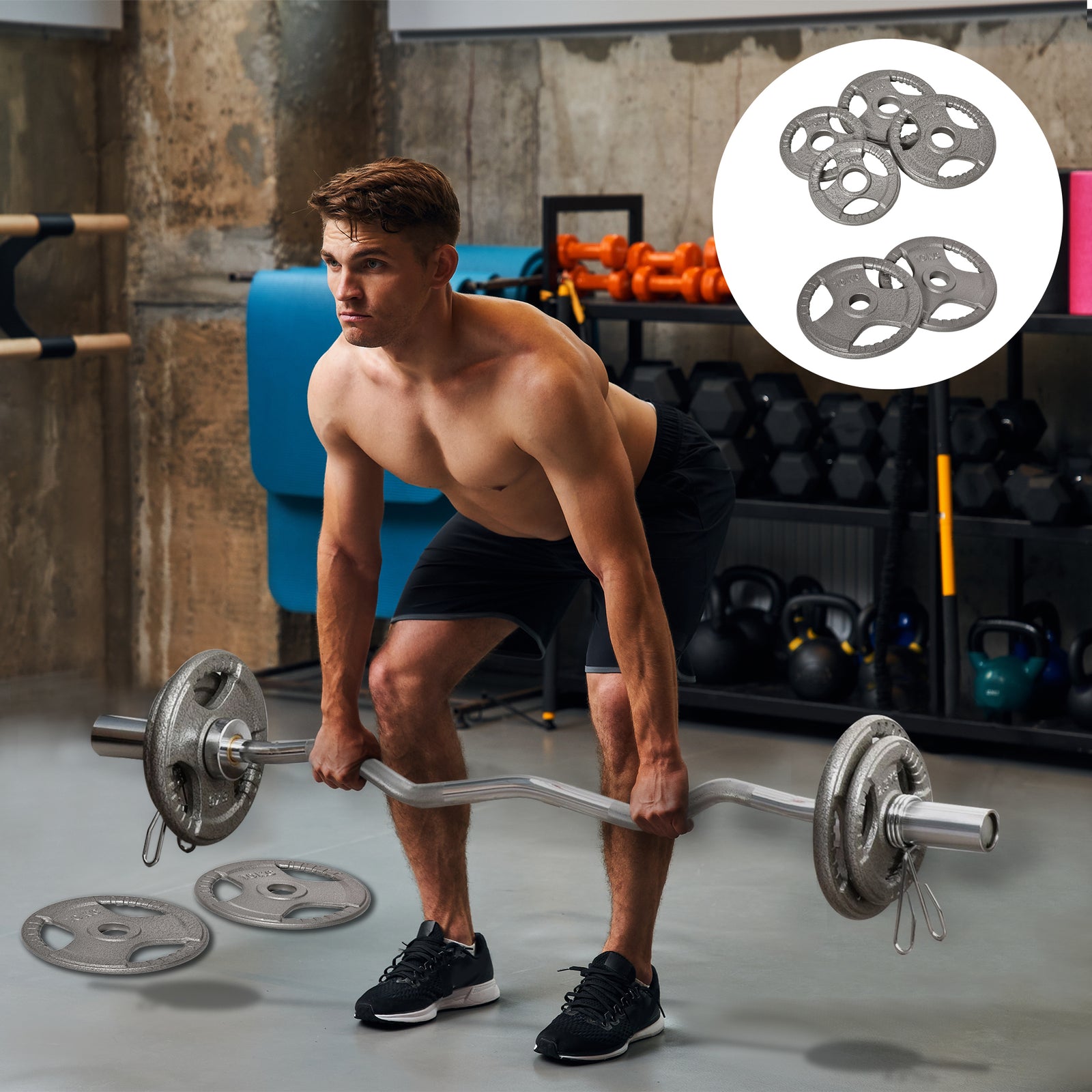 Set of 6 Cast Iron Olympic Weight for 2"/5cm Hole Dumbbell Handle Bar 35kg Dumbbell Plates Barbell Weight 2 x 5kg, 2 x 2.5kg, 2 x 10kg