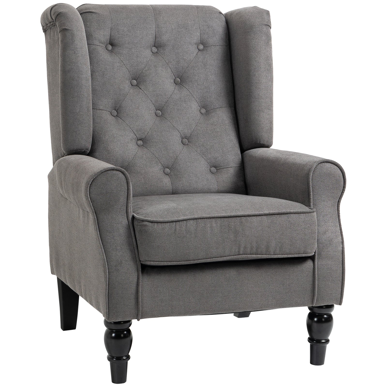 Retro Accent Chair, Linen Wingback Armchair with Wood Frame Button Tufted Design for Living Room Bedroom, Dark Grey