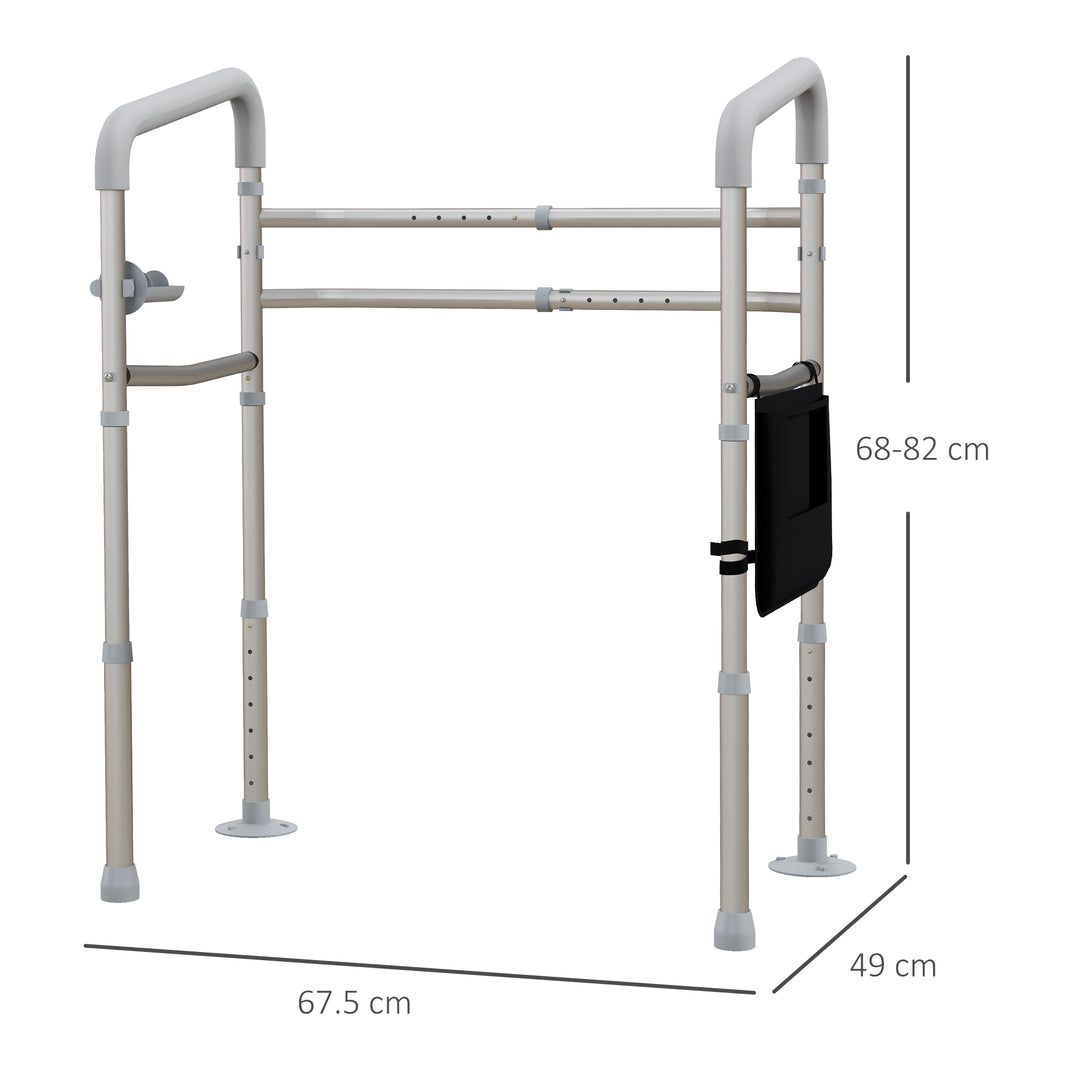 Free Standing Toilet Frame, Height and Width Adjustable Toilet Safety Frame with Arms, 2 Additional Suction Cups, Storage for Elderly, Disabled, Handrail Grab Bar, 136kg Weight Capacity