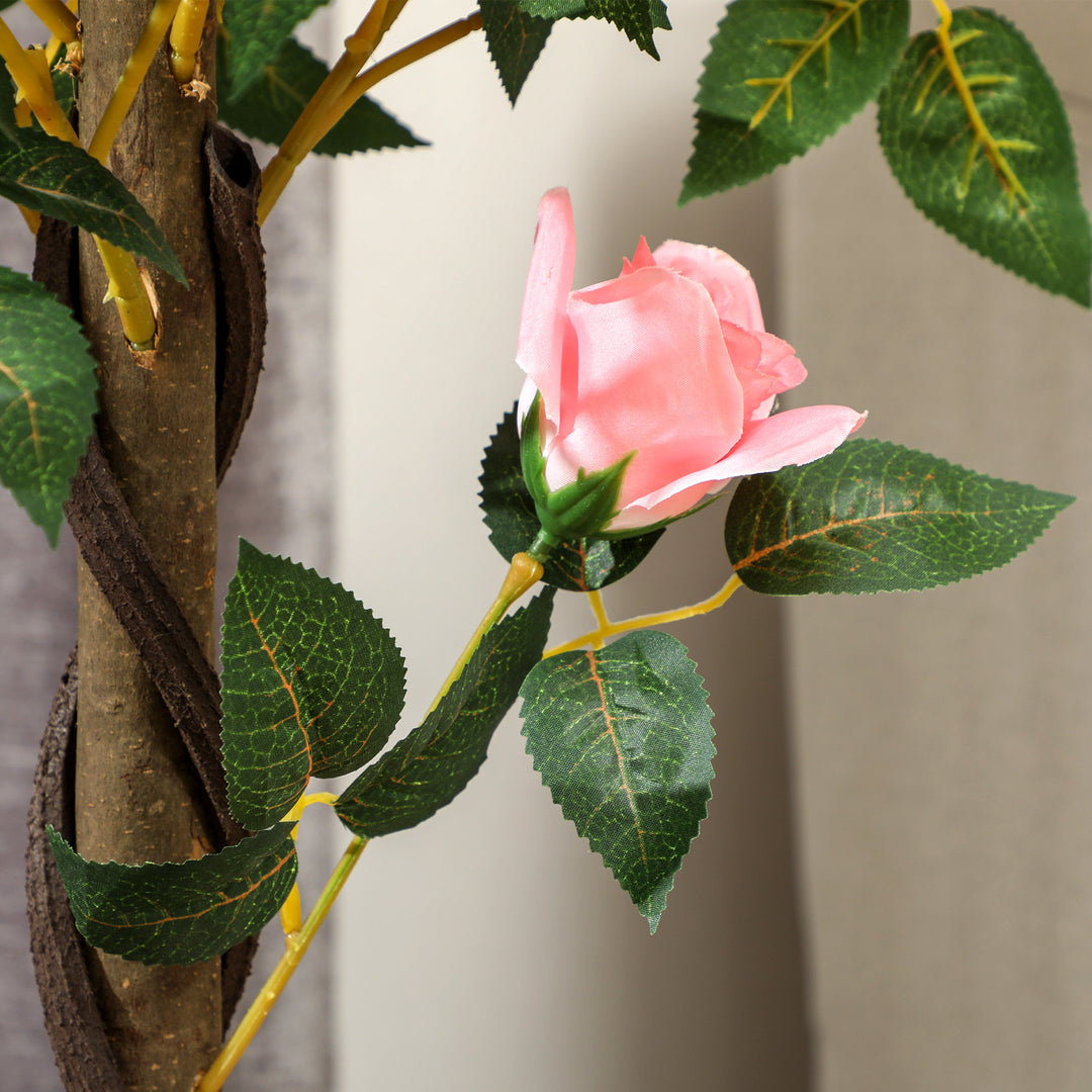 Set of 2 Artificial Plants Pink Rose Floral in Pot, Fake Plants for Home Indoor Decor, 90cm