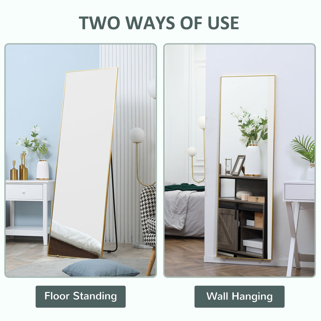 HOMCOM Full-Length Dressing Mirror, Wall-Mounted or Freestanding, Rectangle with Gold Frame, 160 x 50 cm for Bedrooms and Living Rooms, Gold