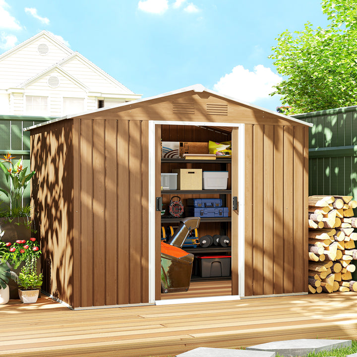 8 x 6ft Galvanised Steel Shed, with Double Door - Brown