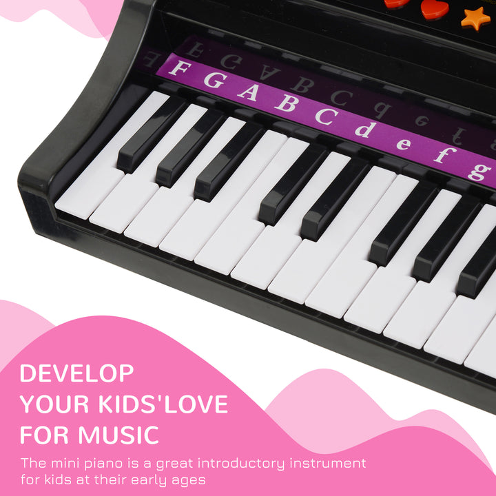 37 Keys Kids Mini Electronic Keyboard Children Grand Piano with Stool Microphone Light Musical Instrument Educational Game Toy Set (Black)