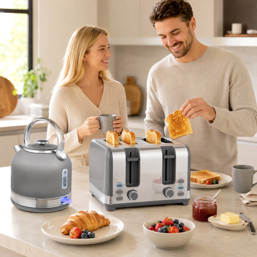 Stainless Steel Kettle and Toaster Set, 1.7L 3000W Cordless Fast Boil 