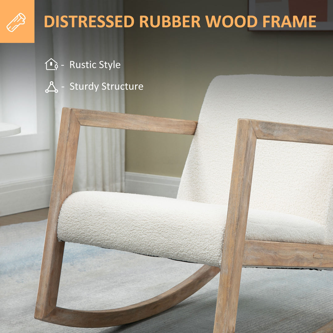 Rocking Chair, Upholstered Sofa Armchair with Cushion and Wood Base for Living Room and Bedroom, Cream White