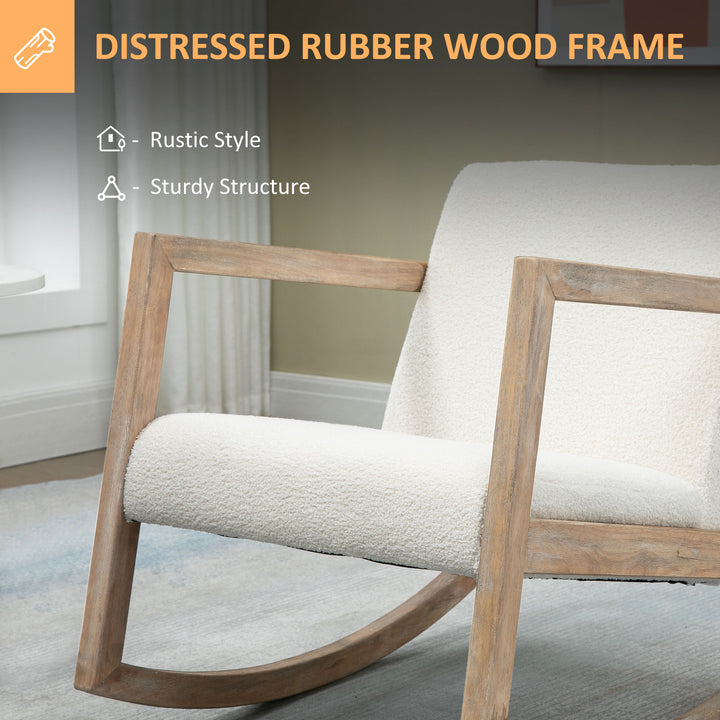 Rocking Chair, Upholstered Sofa Armchair with Cushion and Wood Base for Living Room and Bedroom, Cream White