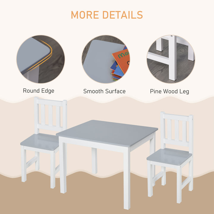Kids Table and Chair Set 3 Pieces Toddler Preschoolers Desk with 2 Chairs for Indoor Study Rest Snack Time Grey