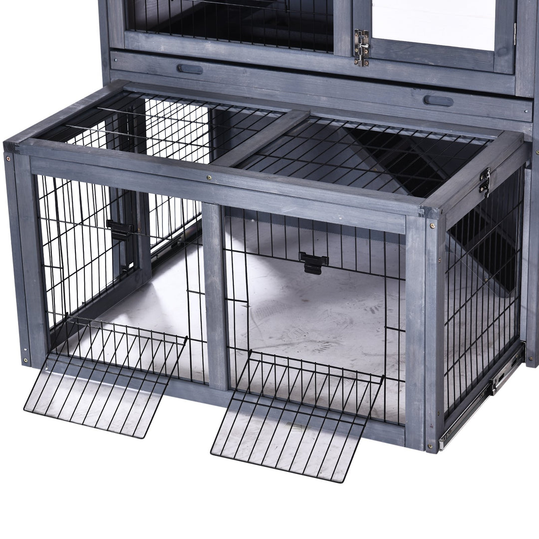 Rabbits 2-Tier Fur Wood Outdoor Hutch Guinea Pigs Hutches Grey