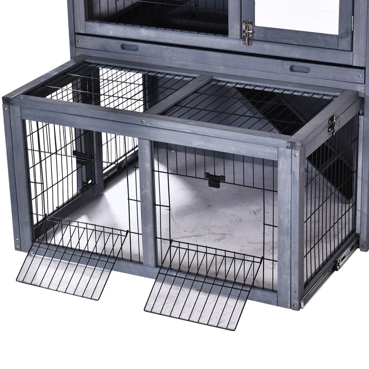 Rabbits 2-Tier Fur Wood Outdoor Hutch Guinea Pigs Hutches Grey