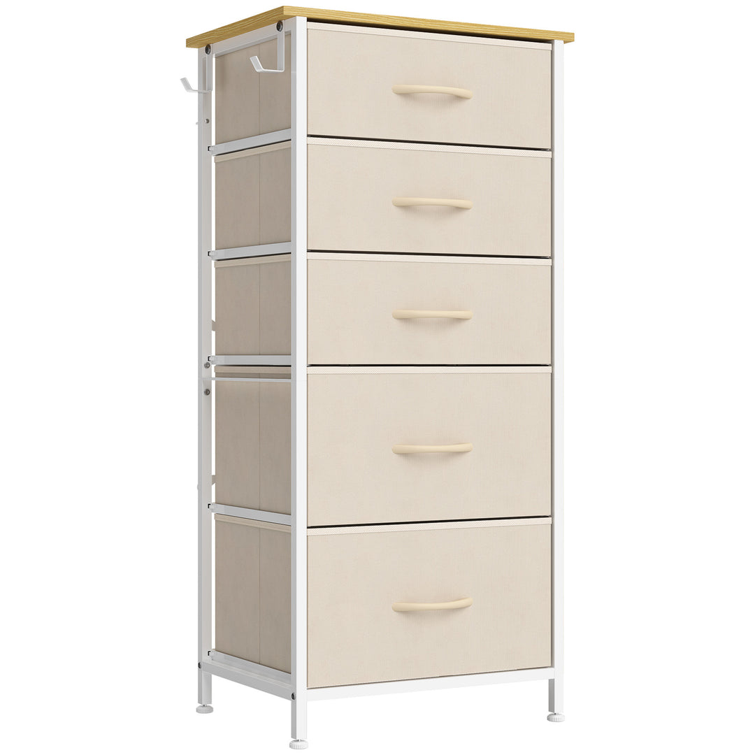 Chest of Drawers, Dresser with 5 Fabric Drawers, Tall Storage Unit - Beige