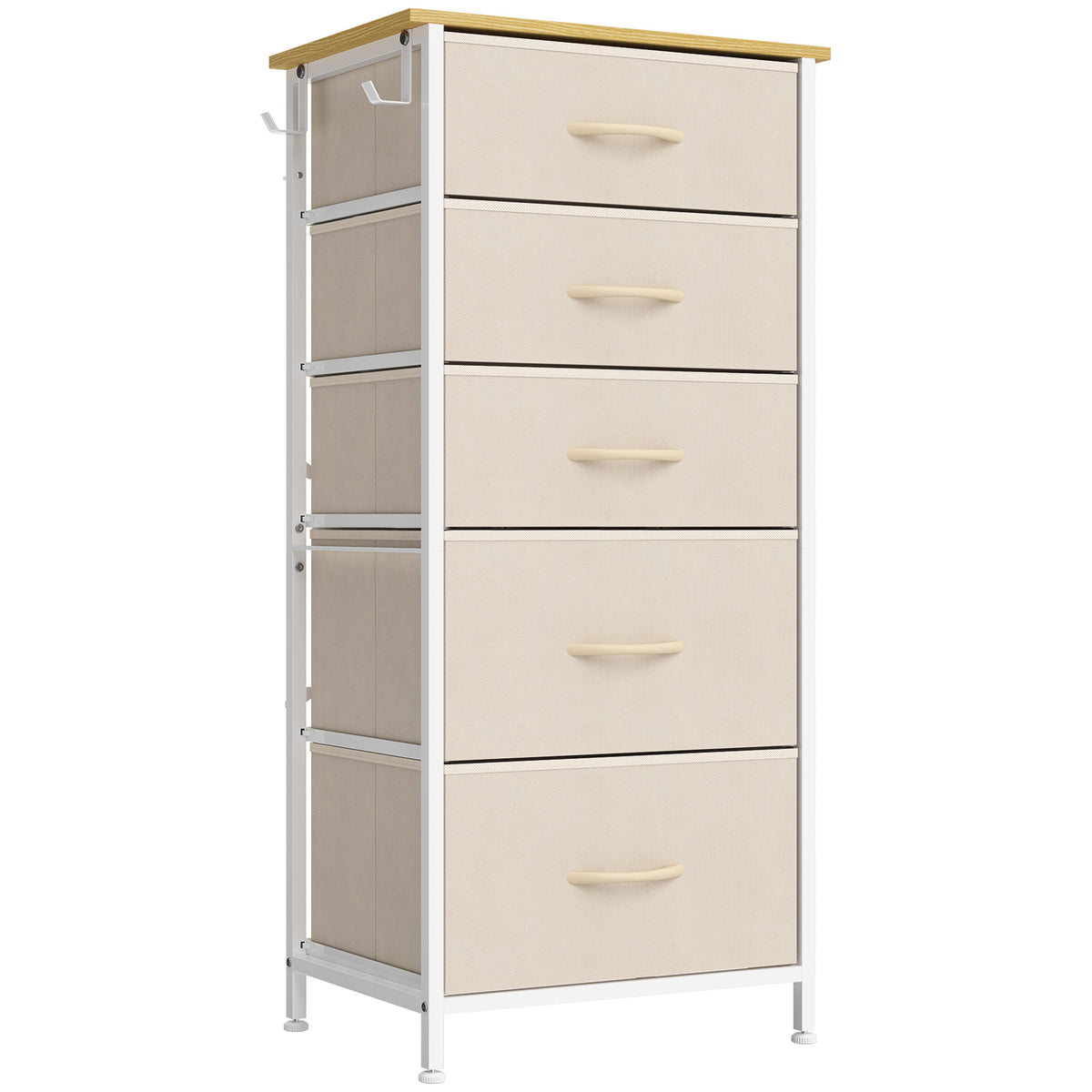 Chest of Drawers, Dresser with 5 Fabric Drawers, Tall Storage Unit - Beige