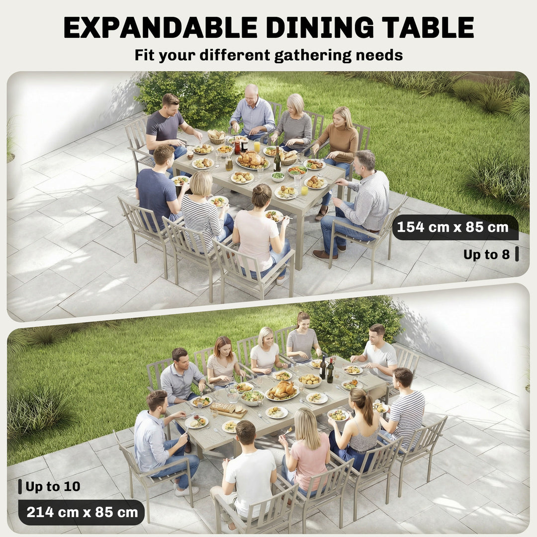 Extending Garden Table, Aluminium Outdoor Dining Table for 8-10 with W
