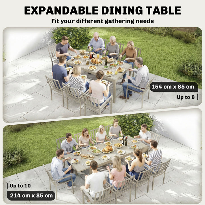 Extending Garden Table, Aluminium Outdoor Dining Table for 8-10 with W