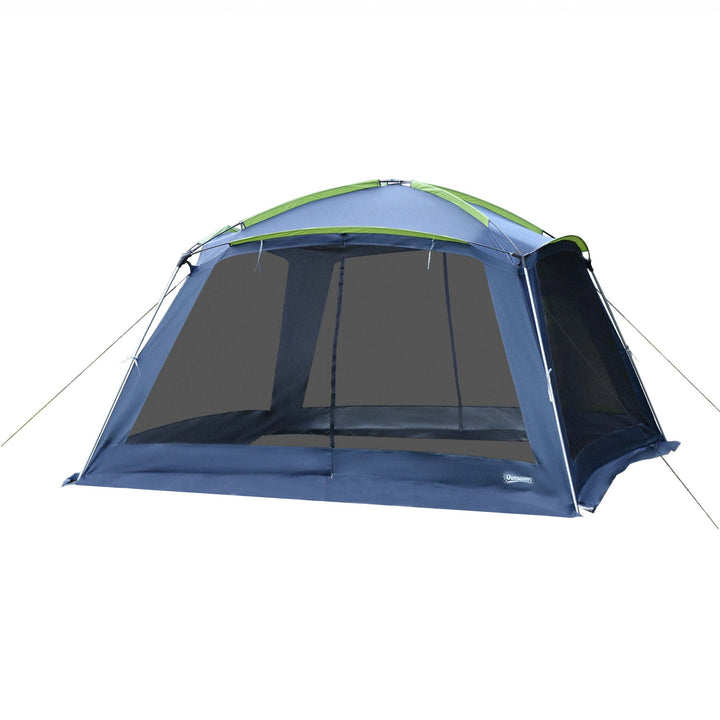 Outsunny Portable Camping Tent, 5-8 Person Dome Tent, Outdoor Screen House, Sun Shelter, 360°x355x215cm, Dark Blue/Green