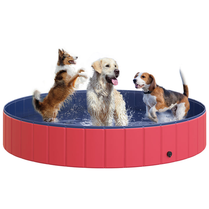 Foldable Dog Paddling Pool Pet Cat Swimming Pool Indoor/Outdoor Collapsible Summer Bathing Tub Shower Tub Puppy Washer (160 × 30H cm, Red)
