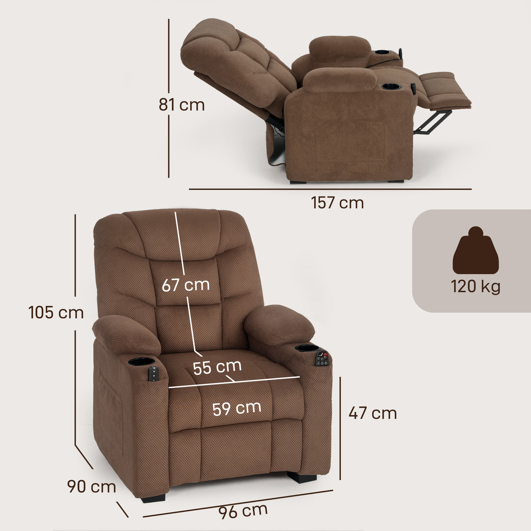 Electric Massage Recliner Armchair with Vibration, Heat, Whisper-Quiet Motor, Memory Function, Fleece Power Reclining Chair with Spring Pack, USB Port, Footrest, Side Pocket, Cup Holders