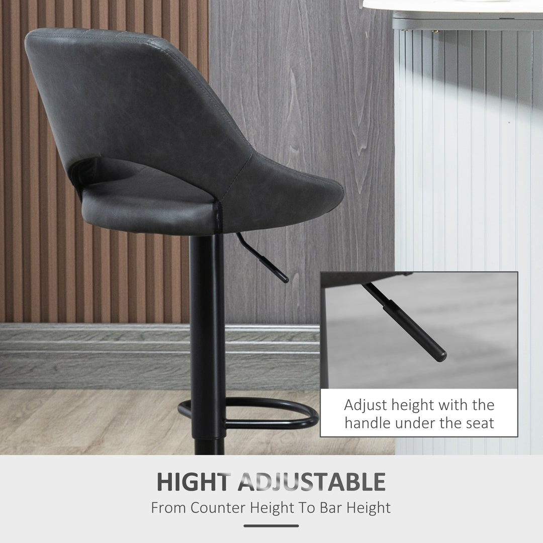 Bar Stools Set of 2, Swivel Counter Height Barstools with Back, Adjustable PU Leather Bar Chairs, Modern Armless Kitchen Island Stool, Dark Grey
